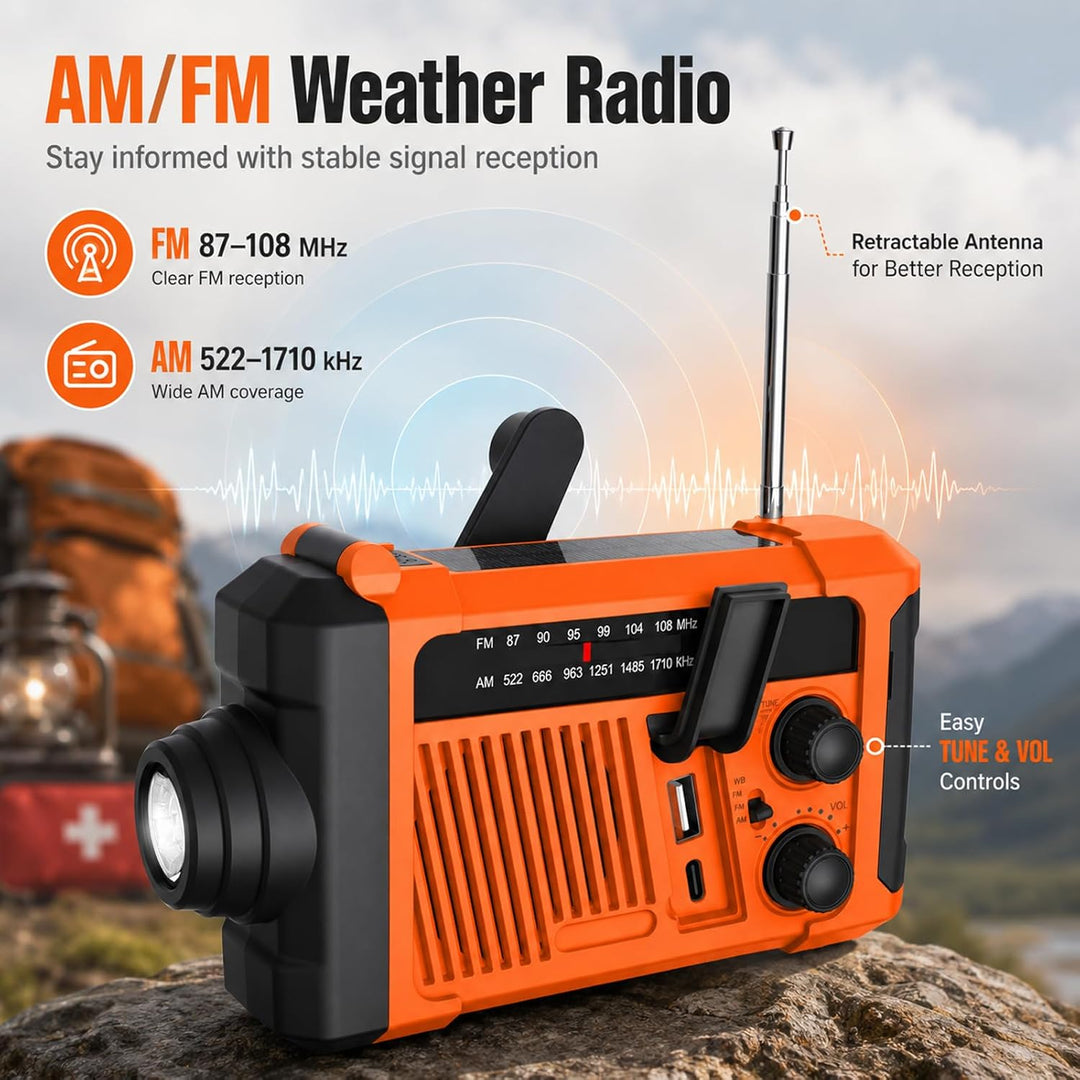 Notfallradio Solarbetriebenes, Kurbelradio mit 2000mAh Akku Powerbank AM/FM Notfall Radio SOS-Alarm