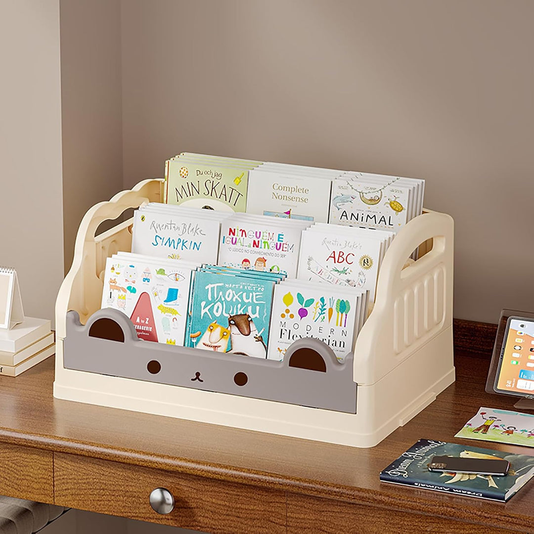 Mobiles Bücherregal Kinder mit Rollen 4 Ebenen Faltbar | Kinderregal Bücherwagen Spielzeug Regal Kin