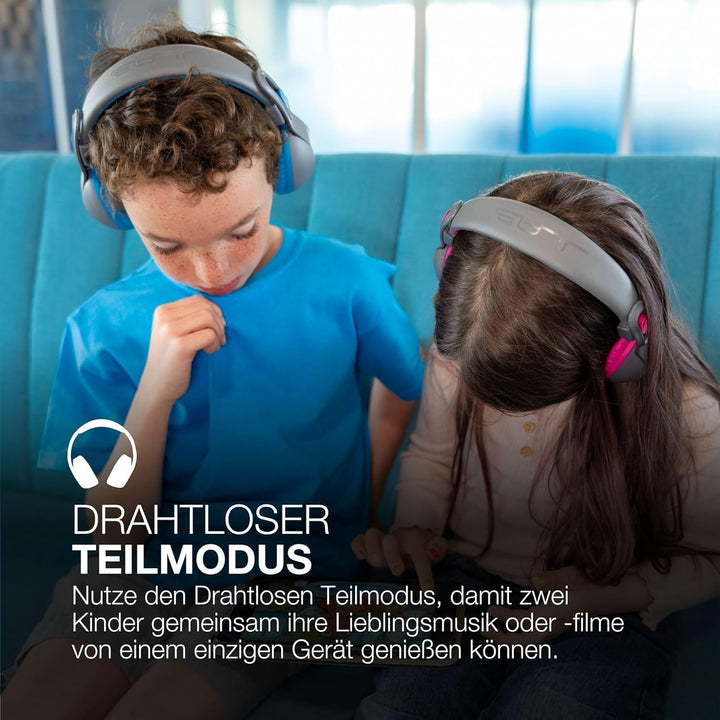 JLab JBuddies Studio 2 Kabellose + verkabelte On-Ear-Kinder-Kopfhörer, Grau/Blau, 65+ Stunden Akkula