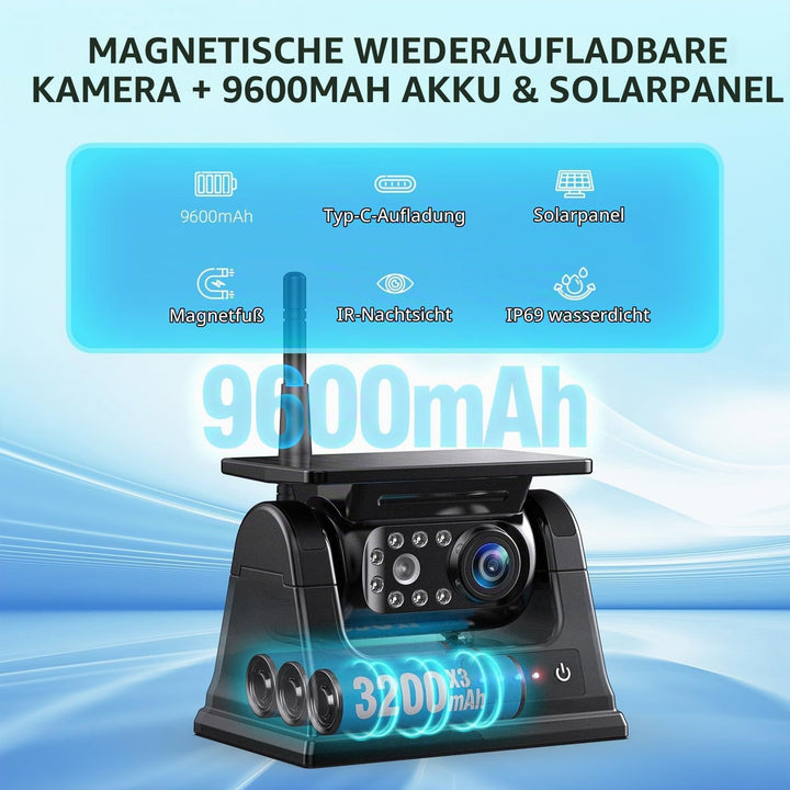 4 Magnetisch Solar Rückfahrkamera Kabellos, HD1080P, 9&