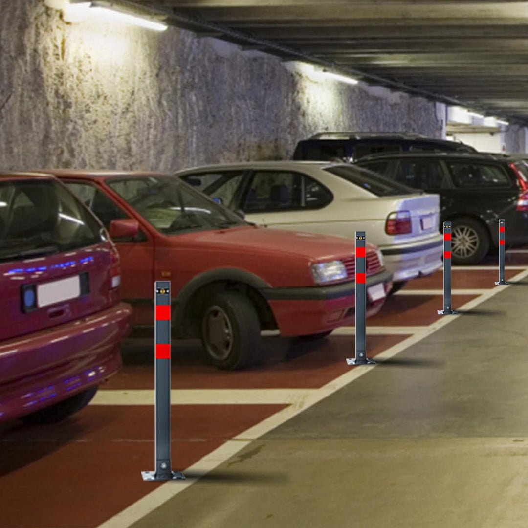 Sonnewelt 3x Parkpfosten Parkplatzsperre mit 3 Schlüsse, Parkplatzsperren mit Reflexstreifen, Klappb