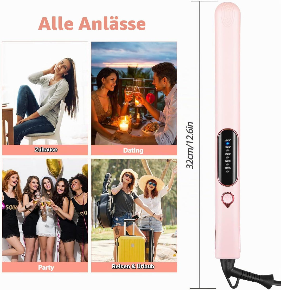 Glätteisen Locken und Glätten 2 in 1, Reise Haarglätter Keramik Wellen Klein Locken, Hair Straighten
