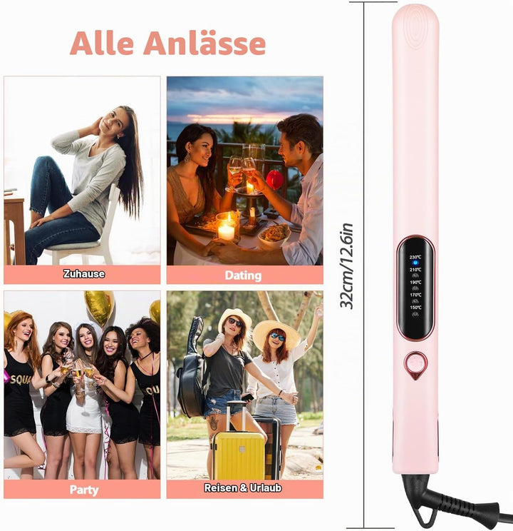 Glätteisen Locken und Glätten 2 in 1, Reise Haarglätter Keramik Wellen Klein Locken, Hair Straighten