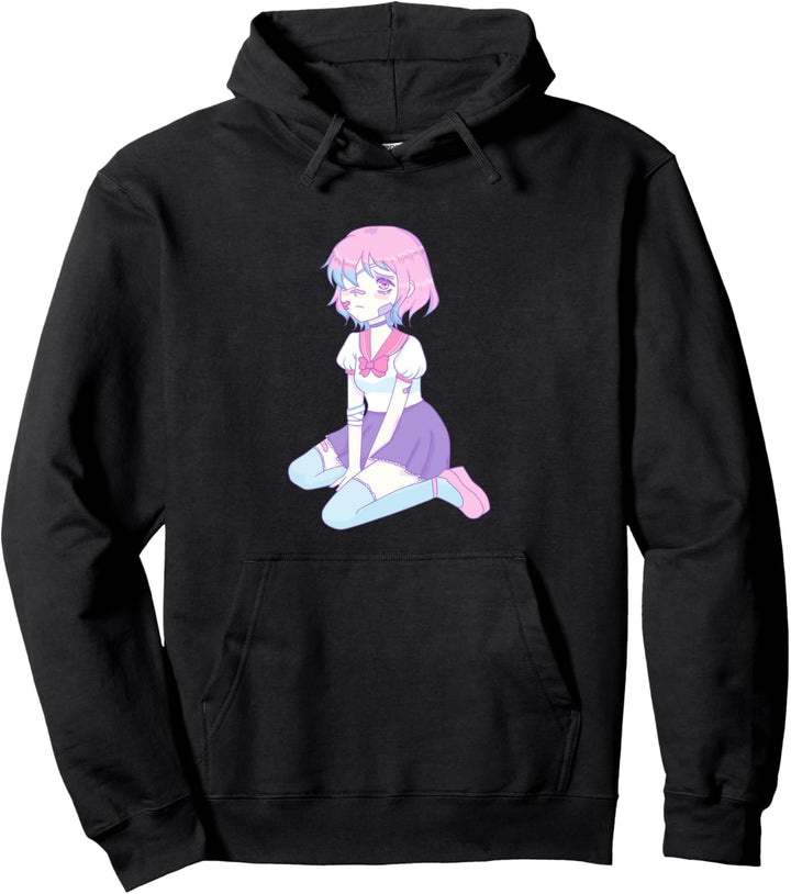Japanese Sad Anime Girl Pastel Goth Aesthetic Yami Kawaii Pullover Hoodie