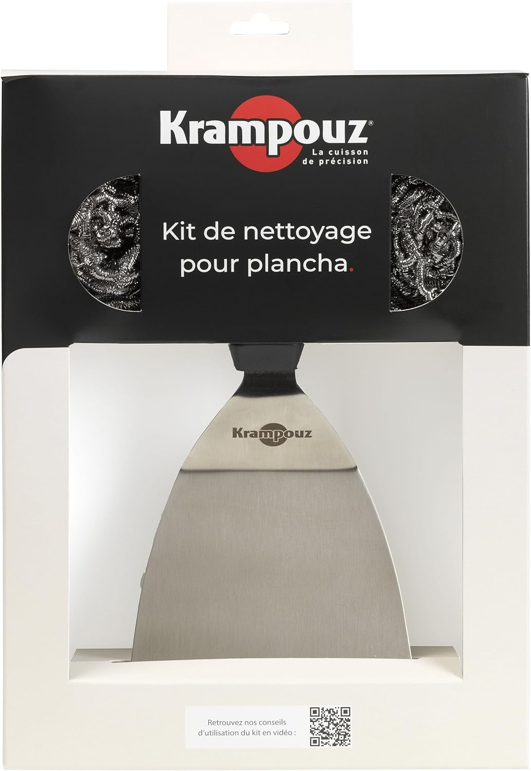 KRAMPOUZ Komplettes Reinigungsset für Edelstahl-Planchas - 1 gewinkelter Spatel aus Edelstahl und 2