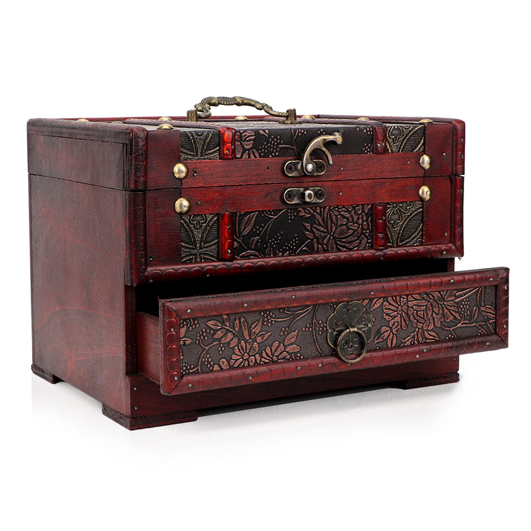 Vintage Handgefertigte Aufbewahrungsbox, Retro-Schmuckkästchen/Aufbewahrungsbox Aus Holz Mit Spiegel