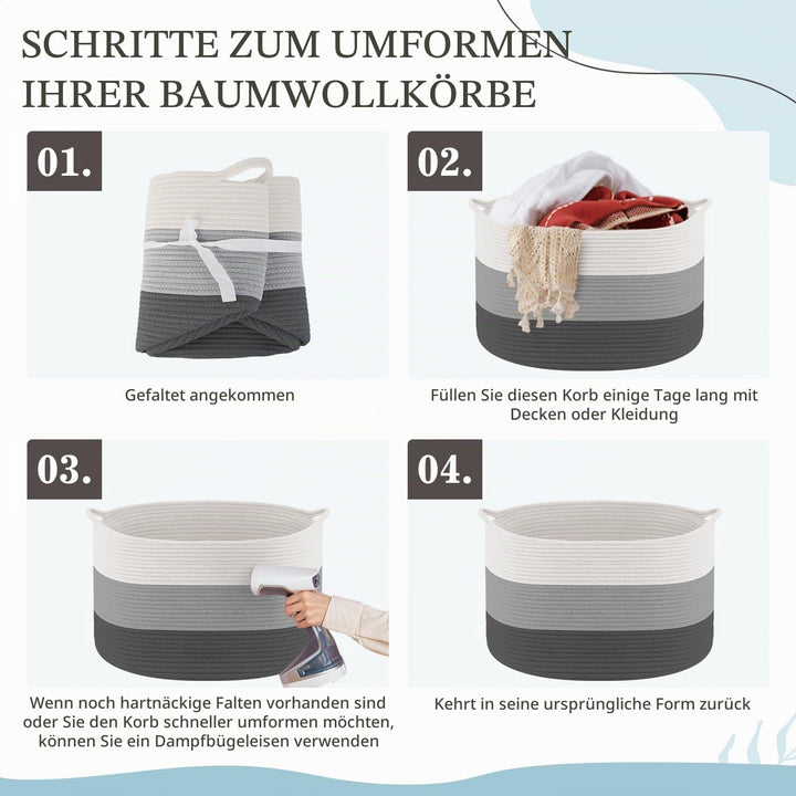 Maliton Aufbewahrungskorb für Wohnzimmer, Wäschekorb Geflochten aus Baumwollseil,Spielzeug Korb mit