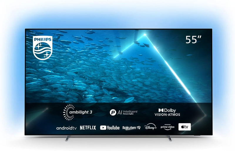 Philips 55OLED707 Fernseher (4K UHD, OLED, HDR10+, 120 Hz, Dolby Vision und Atmos, 3-seitiges Ambili