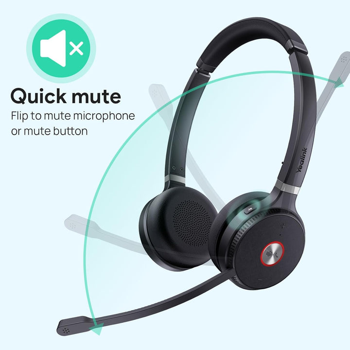 Yealink WH62 kabellos DECT Kopfhörer Teams Zertifiziert, Stereo Büro-Headset für Tischtelefon und Co