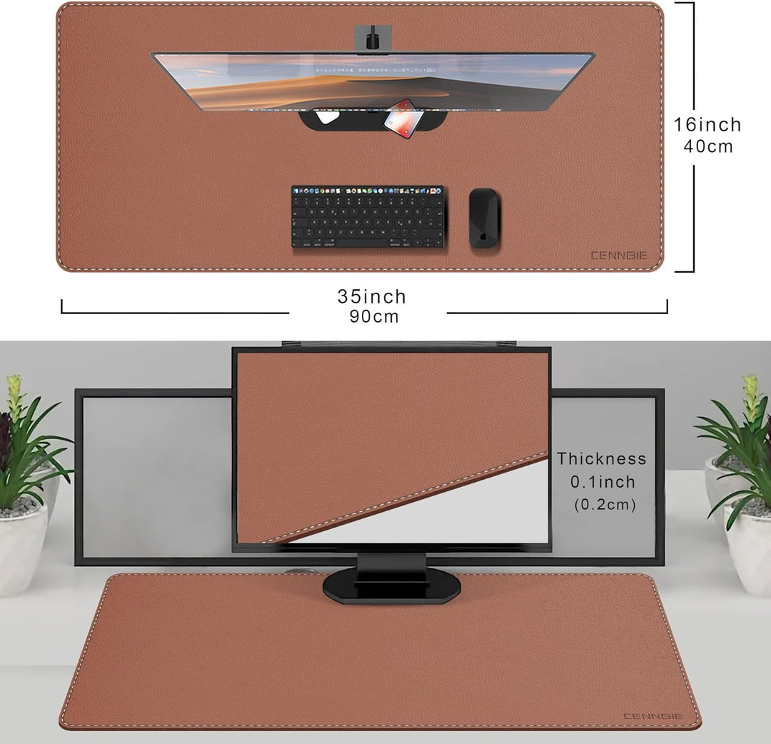 CENNBIE Schreibtischunterlage Leder, 90 x 40cm Schreibunterlage, Erweitertes Grosses Mauspad, Wasser