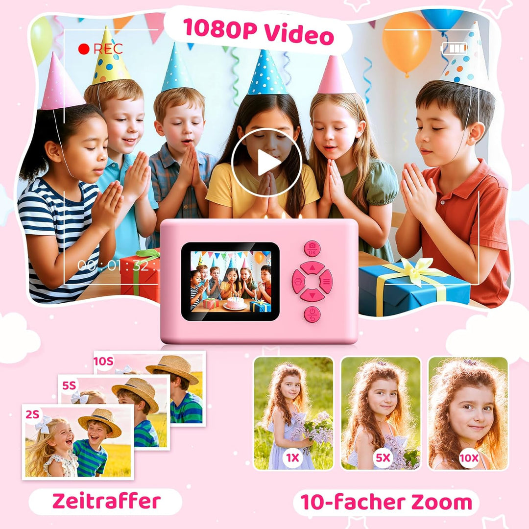 CHAKEYAKE Sofortbildkamera Kinder, 20MP 1080P Kinderkamera mit 2,4-Zoll-Display, Digitalkamera mit 3