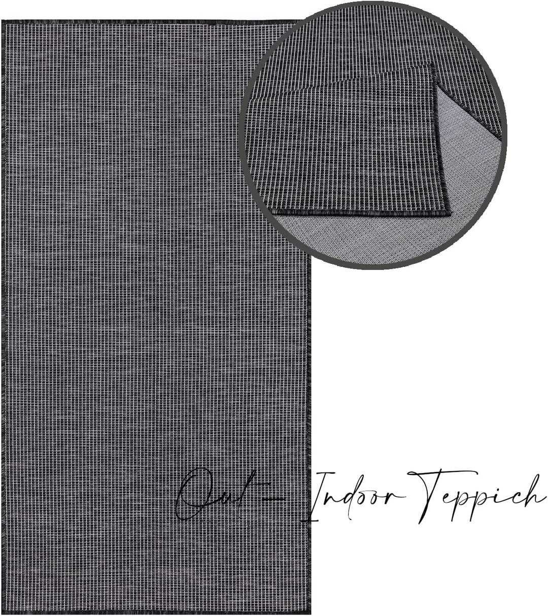 payé Outdoor Teppich Wetterfest Rund - Anthrazit - 160cm - Meliert - Küche Badezimmer Balkon Garten