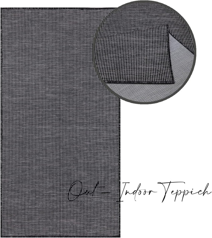 payé Outdoor Teppich Wetterfest Rund - Anthrazit - 160cm - Meliert - Küche Badezimmer Balkon Garten