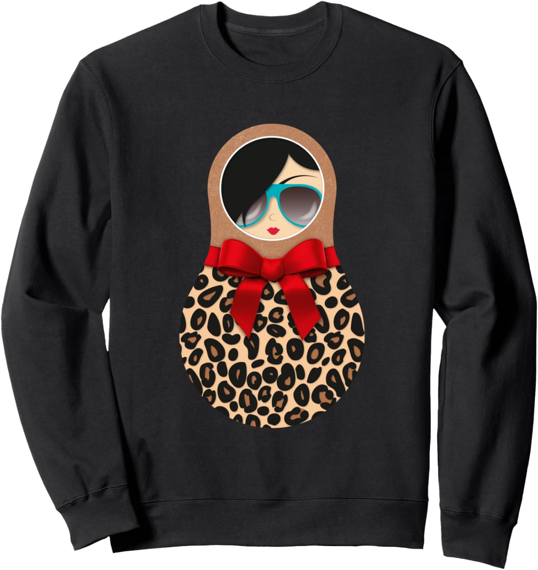 Matroschka Sweta / rote Schleife / Animal-Print / Leo-Muster Sweatshirt