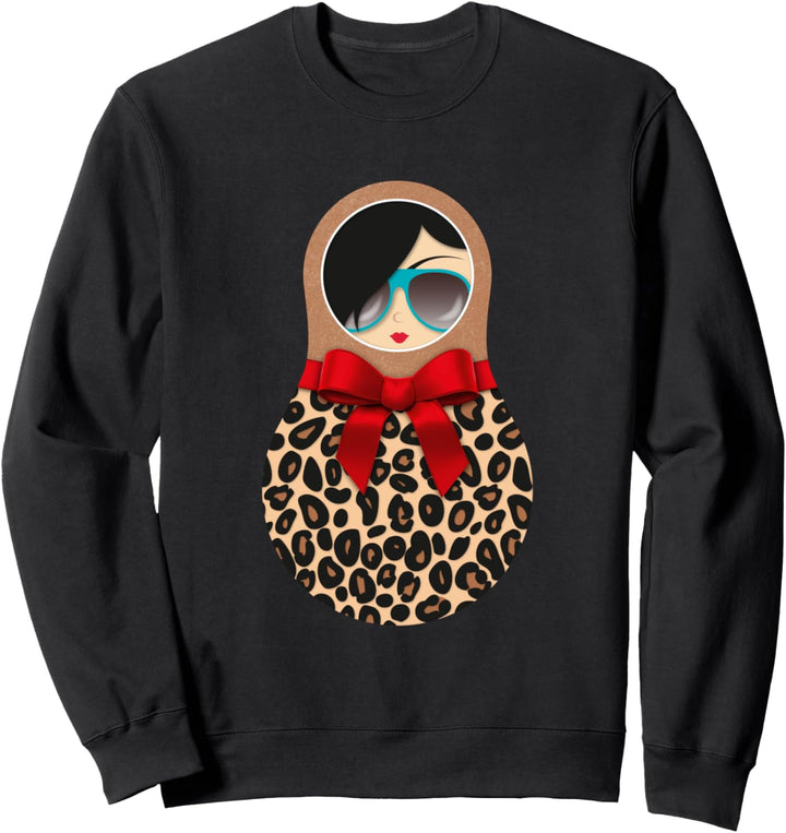 Matroschka Sweta / rote Schleife / Animal-Print / Leo-Muster Sweatshirt