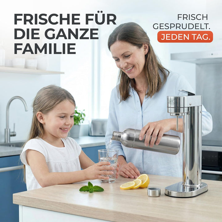 Infinity-S Wassersprudler aus hochwertigem Edelstahl (Silver/Silver) – inkl. 2x 1,25L Edelstahlflasc