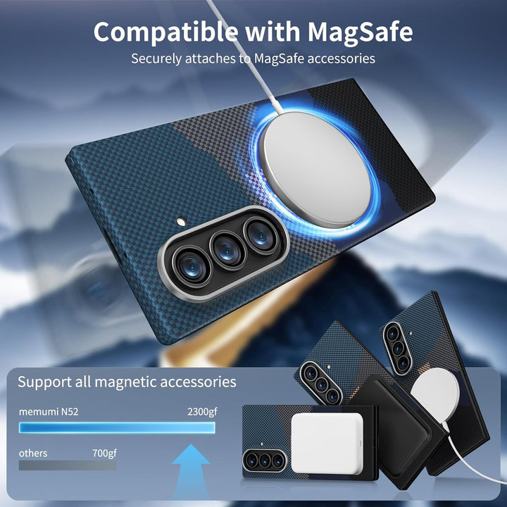 memumi Magnetische Carbon Hülle für Galaxy Z Fold 7, mit Schutzfolie, echter Aramidfaser, Ultradünn,