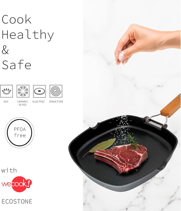WECOOK! Ecostone Grillpfann Induktion Glatter, 28 x 28 cm, Antihaftbeschichtung ILAG Ökologisch PFOA
