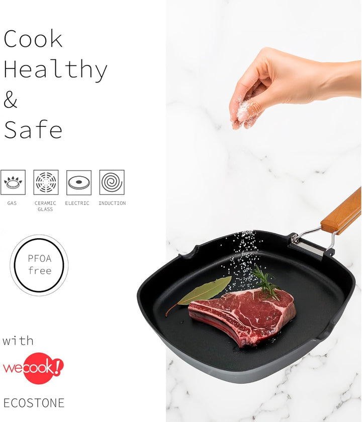 WECOOK! Ecostone Grillpfann Induktion Glatter, 28 x 28 cm, Antihaftbeschichtung ILAG Ökologisch PFOA