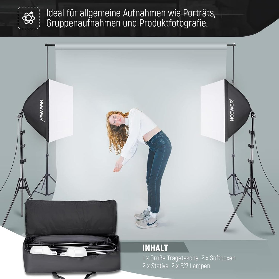 Neewer 60x60cm Softbox mit E27 Sockel 700W Studioleuchte Softbox Set, für Fotostudio-Porträts, Produ