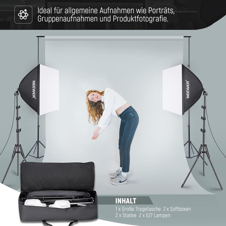 Neewer 60x60cm Softbox mit E27 Sockel 700W Studioleuchte Softbox Set, für Fotostudio-Porträts, Produ