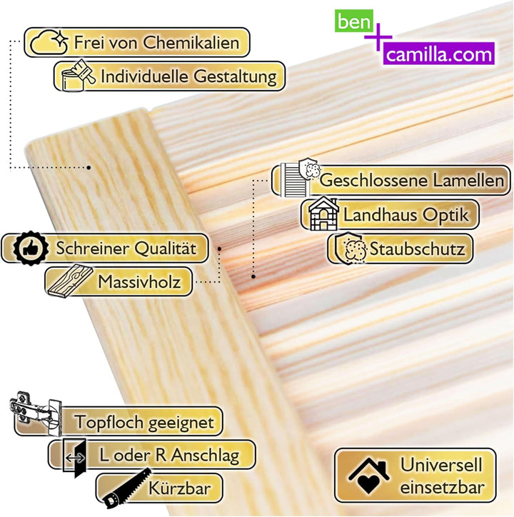 ben+camilla.com Lamellentür geschlossen Holz Kiefer Natur unbehandelt 993 x 594 x 21 mm 993 x 594 mm