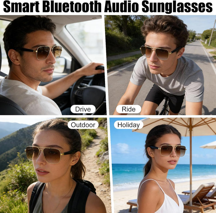 Bluetooth Audio Sonnenbrille mit UV400 Polarisationsgläsern, Open-Ear-Lautsprechern & Mikrofon,Smart