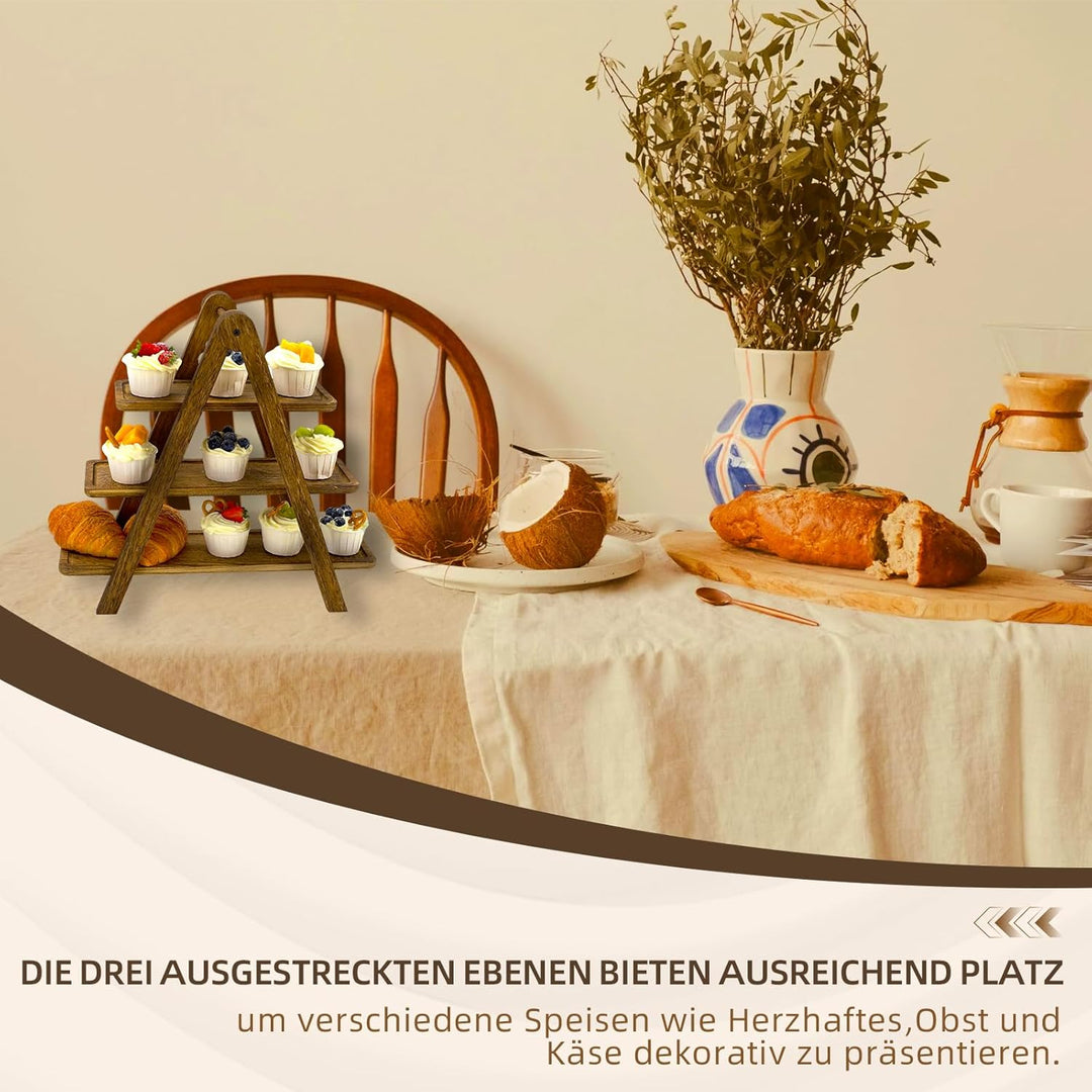 Dreistöckige Etagere aus Akazienholz, klappbar, rustikaler Präsentationsständer, geeignet für Desser