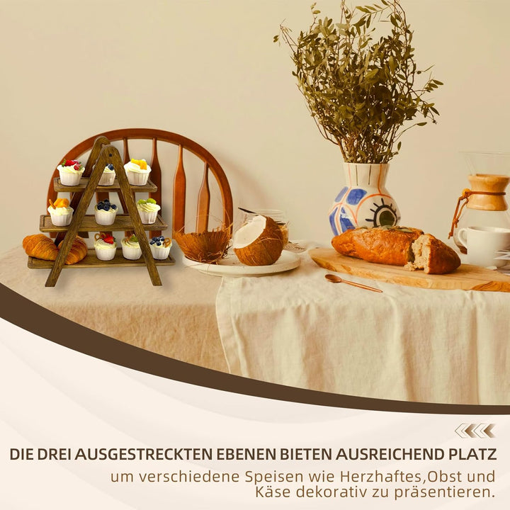 Dreistöckige Etagere aus Akazienholz, klappbar, rustikaler Präsentationsständer, geeignet für Desser