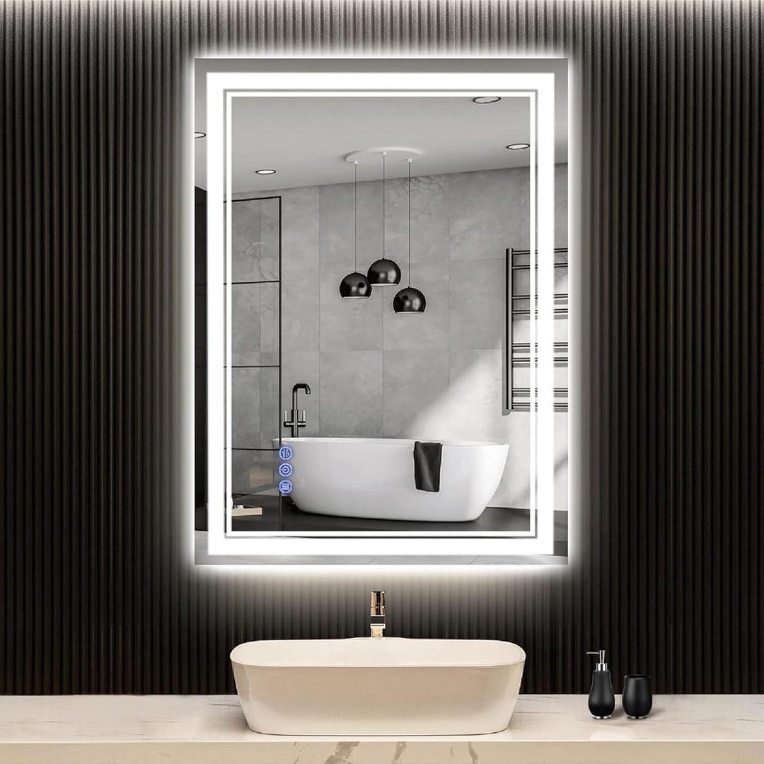 baklon Badspiegel mit Beleuchtung 80x60cm, Badezimmerspiegel Wandspiegel und Touch-Schalter, IP65-Le