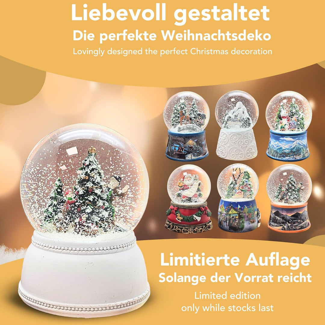 Schneekugel Weihnachten Christbaum schmücken | Sockel weiss nostalgisch | mit Spieluhr | Schüttelkug