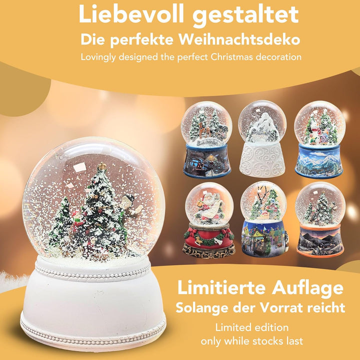 Schneekugel Weihnachten Christbaum schmücken | Sockel weiss nostalgisch | mit Spieluhr | Schüttelkug