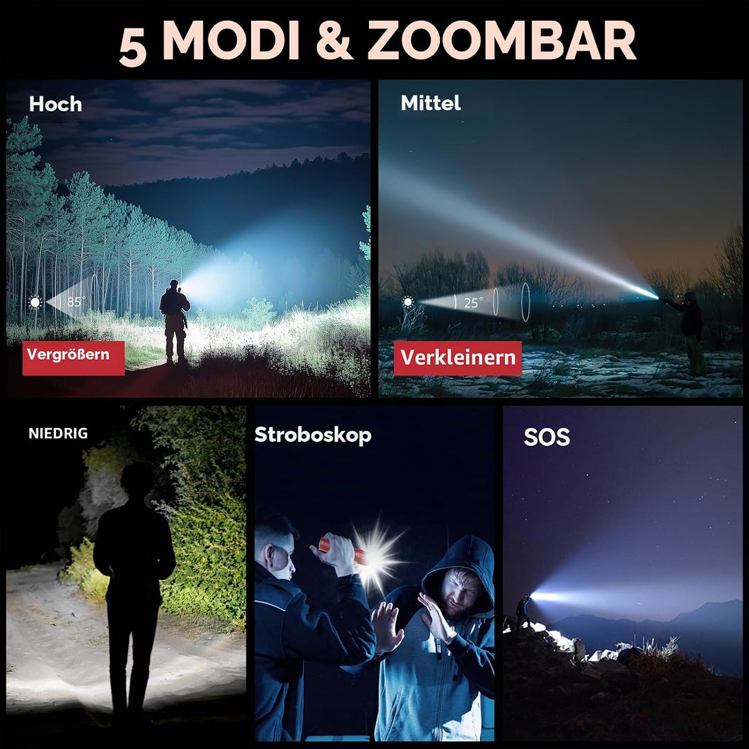 GEARLITE LED Taschenlampe Batteriebetrieben 2 Stücke, 2000 Lumen Extrem Hell Mit 5 Modi, IP65 Wasser