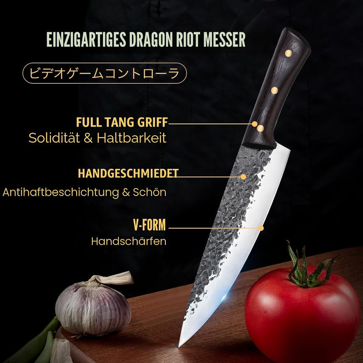 DRAGON RIOT Kochmesser profi Messer, Handgeschmiedet Japanisches Wikinger Messer, Fleischmesser extr