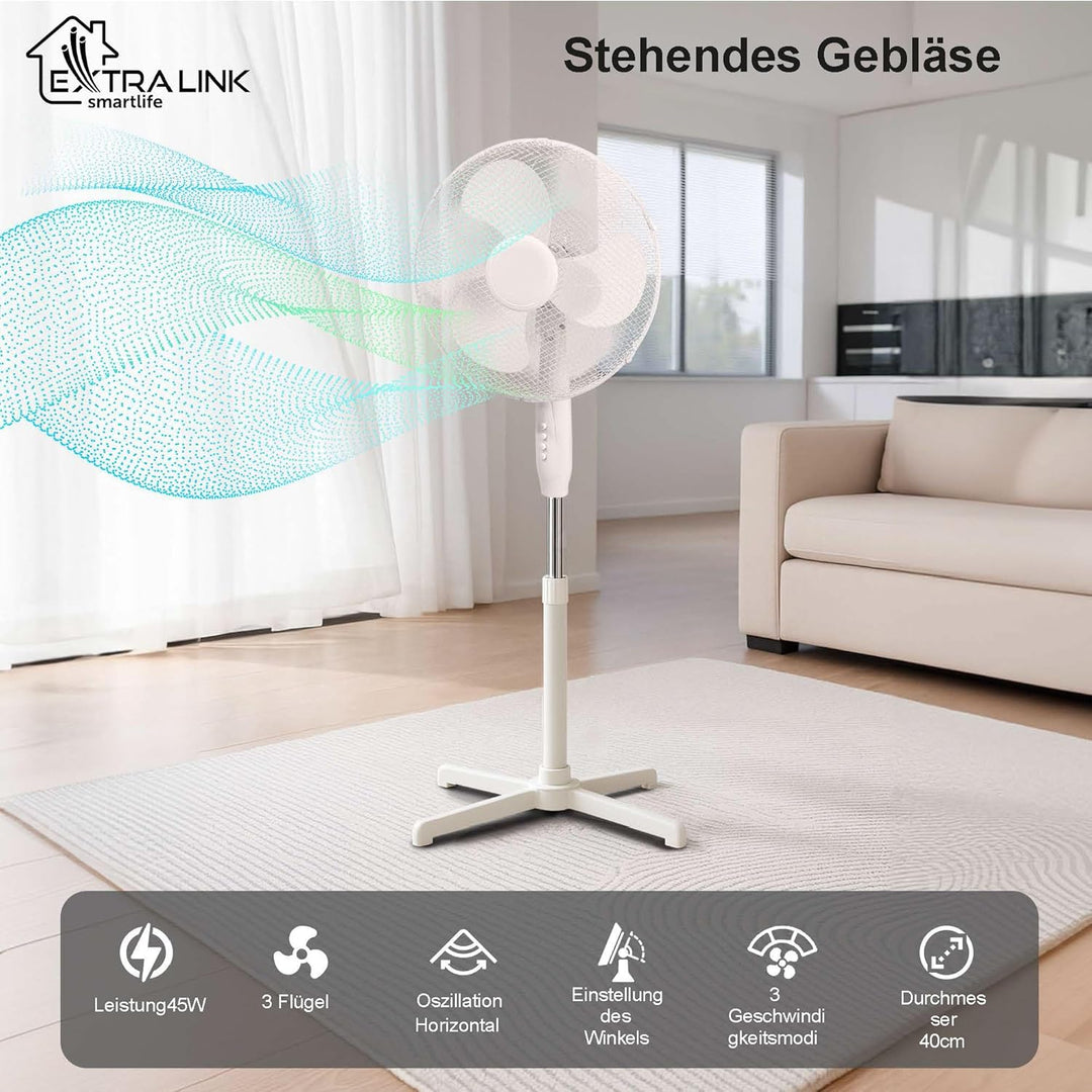 EXTRALINK Standventilator, Ventilator mit 3 Geschwindigkeitsstufen Durchmesser 40 cm Höhenverstellba