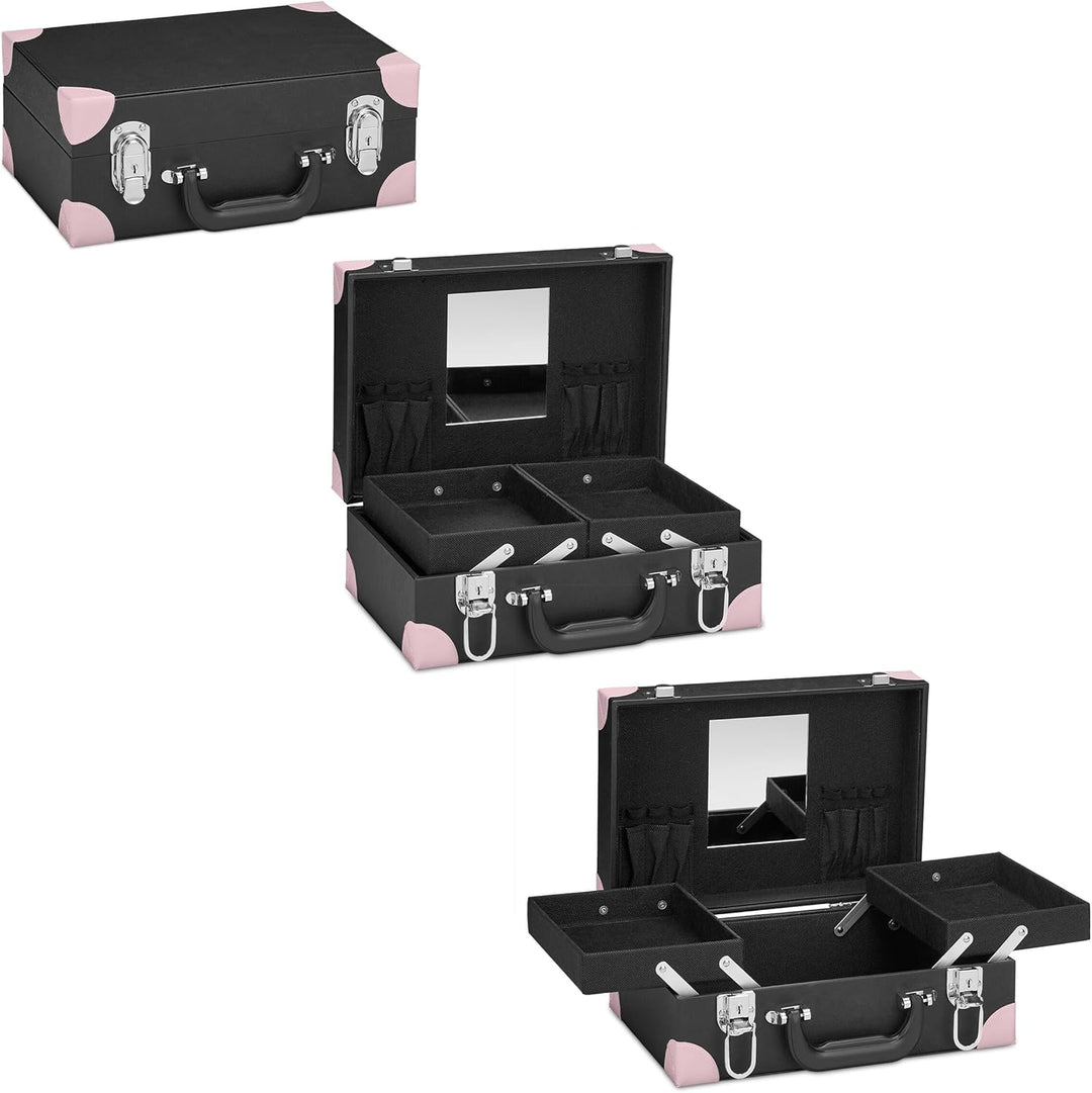 Relaxdays Kosmetikkoffer, für Make-Up, Nagellack, Schminkkoffer mit Spiegel, HBT: 12,5 x 31 x 23 cm,