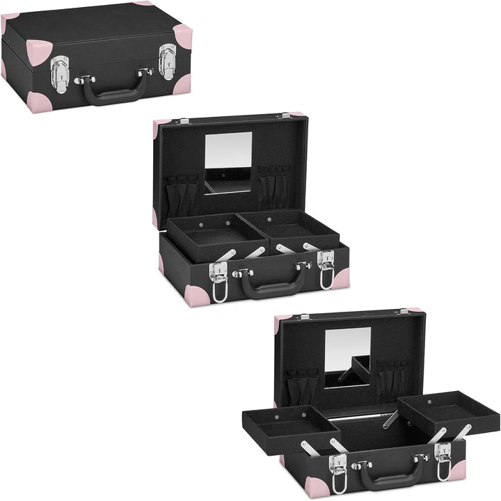 Relaxdays Kosmetikkoffer, für Make-Up, Nagellack, Schminkkoffer mit Spiegel, HBT: 12,5 x 31 x 23 cm,