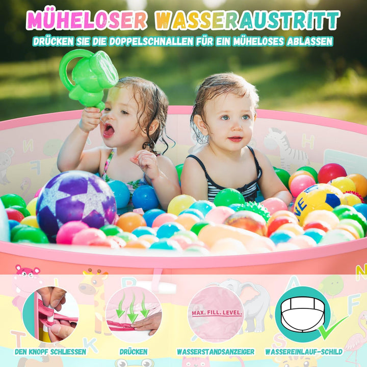 Baby Planschbecken mit Dach, Pop-Up Strandmuschel Baby UV Schutz 50+ mit Aufbewahrungstasche, 4 in 1