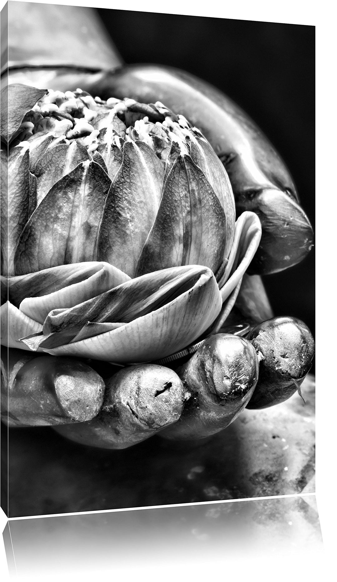 Pixxprint Lotus auf der Hand eines Buddhas als Leinwandbild/Grösse: 100x70 / Wandbild/Kunstdruck/fer