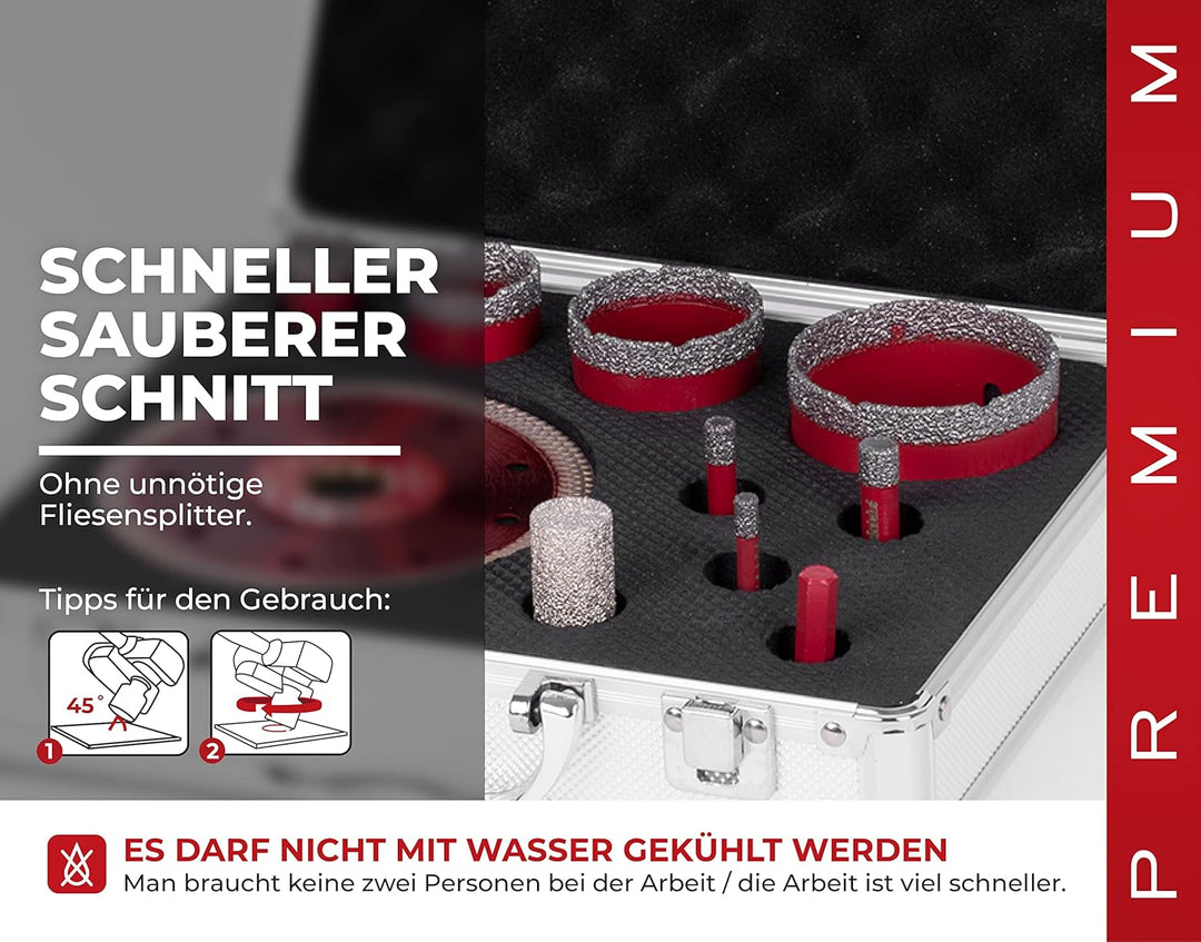 STREND PRO Diamant Fliesenbohrer Set | 6-8-10-20-35-50-68 mm, Trennscheibe, Fingerfräser 20mm, SDS A