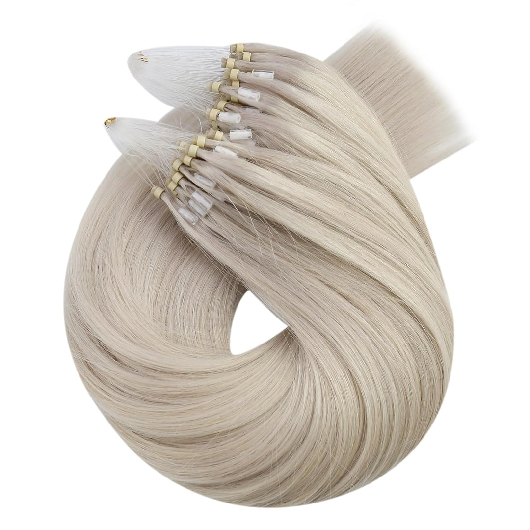 Moresoo Microring Extensions Echthaar Blond Haarverlängerung Microring Echthaar Remy 35 cm Weissblon