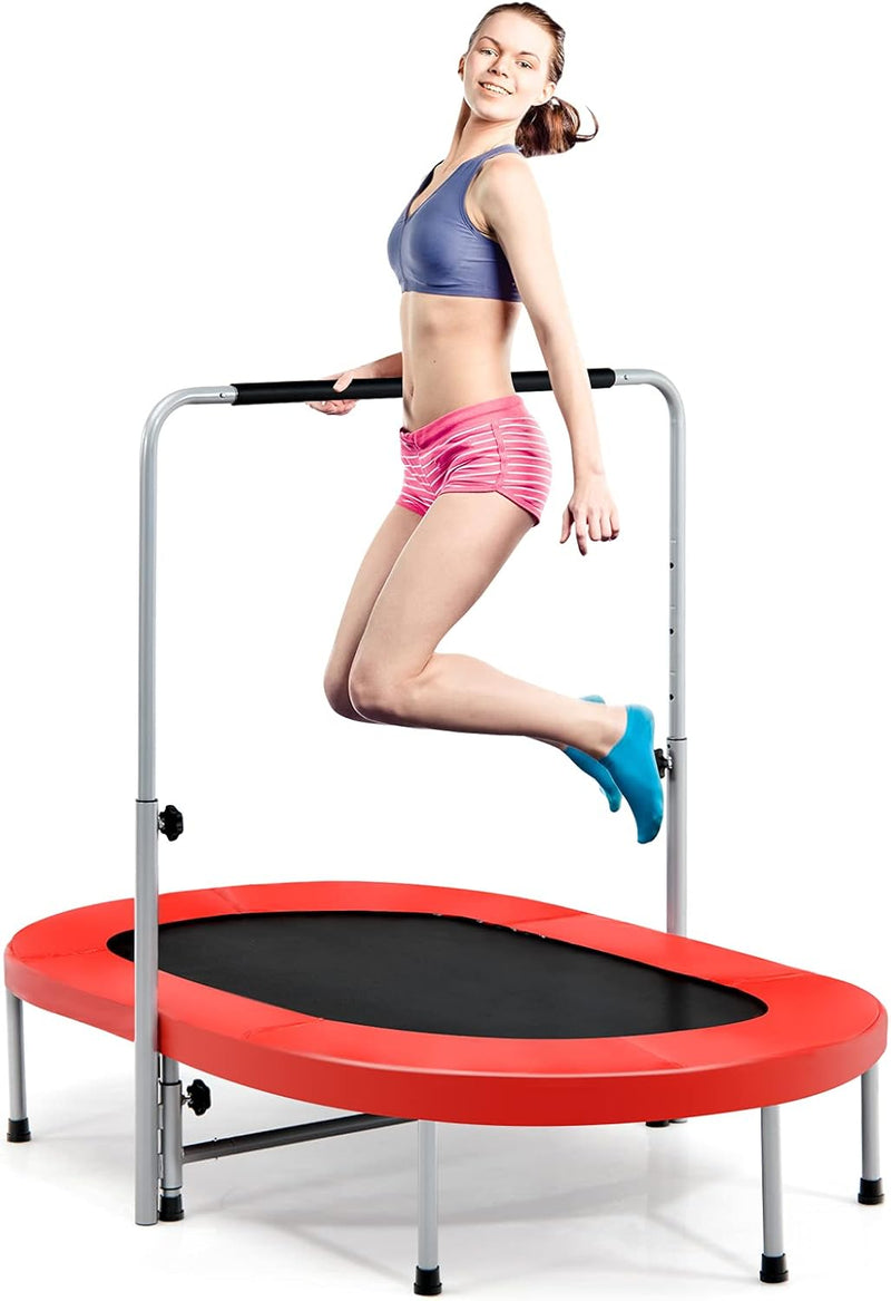 RELAX4LIFE Klappbares Trampolin 2 Personen, Mini Trampolin mit höhenverstellbarem Haltegriff, bis 15