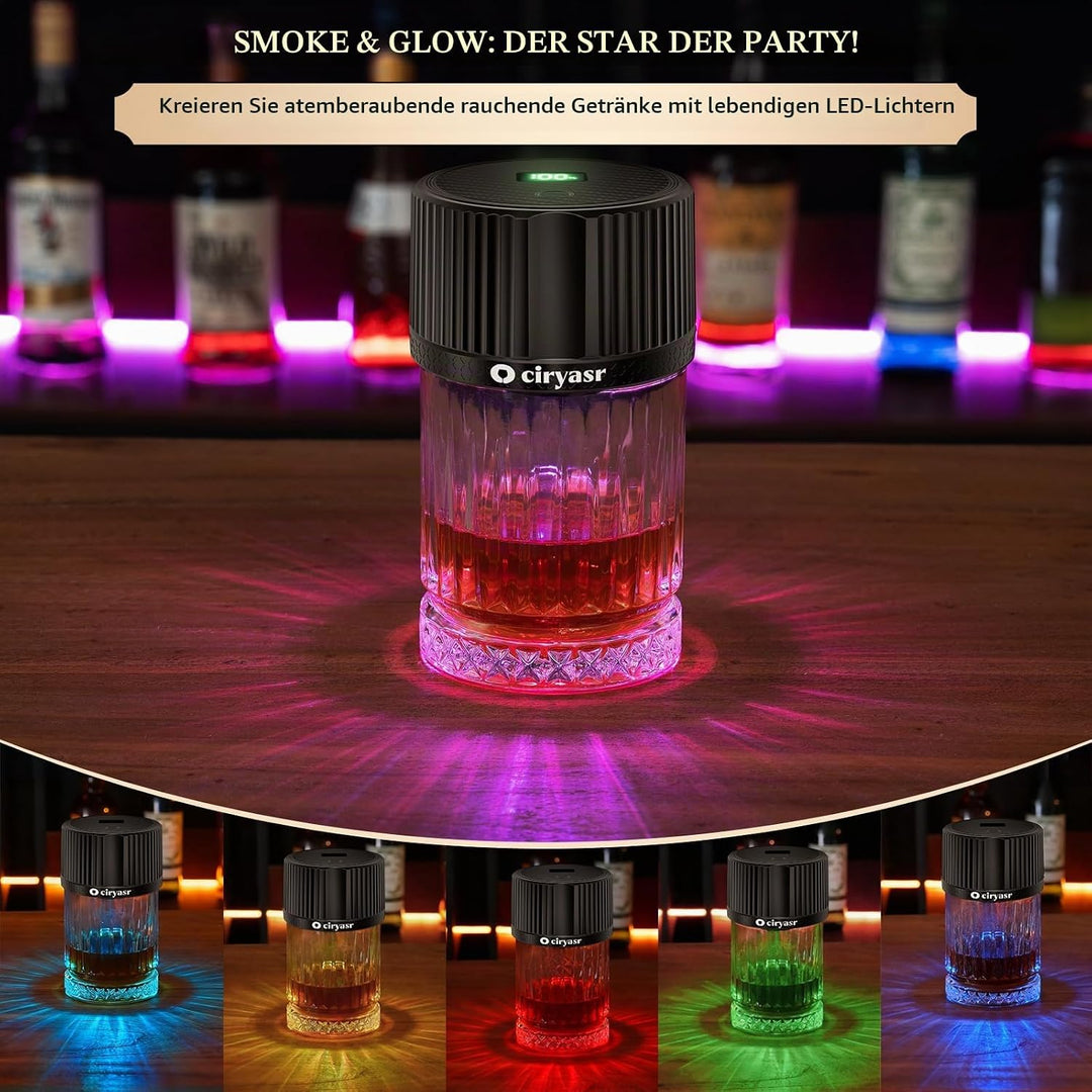 Whiskey Smoker Kit, CIRYASR Cocktail Räucherset Elektrisch ohne Butan mit 6 Flavors Holzspänen, RGB