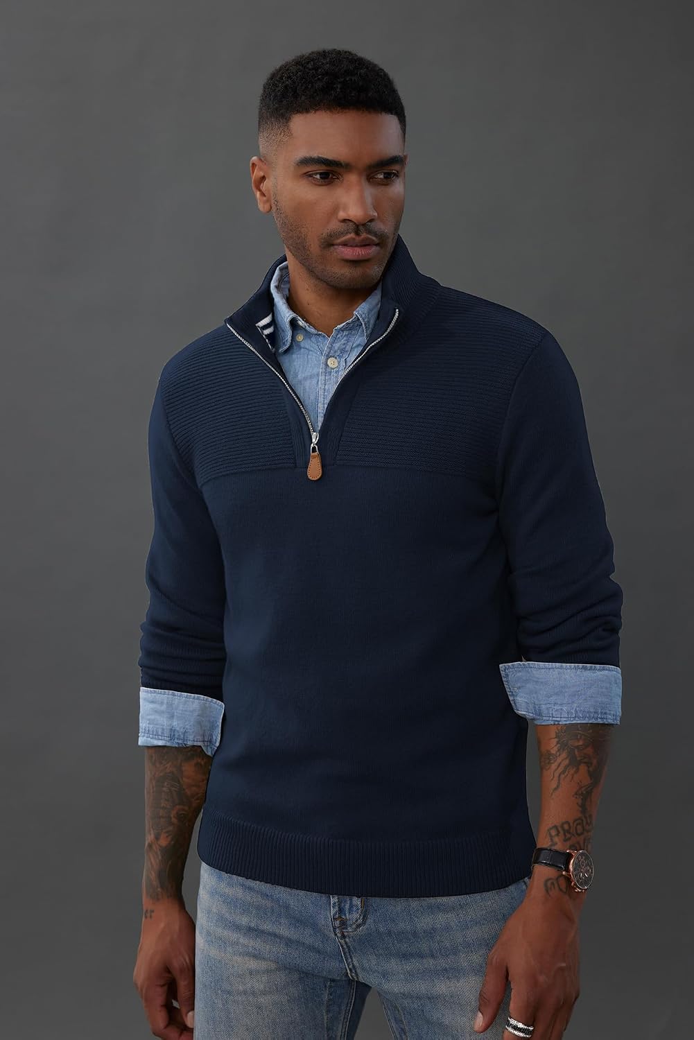 PaulJones Troyer Pullover Herren Strickpullover mit Reissverschluss und Stehkragen Arbeitspullover M