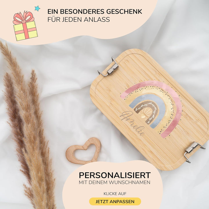 Kidsmood - Personalisierte Brotdose Kinder mit Fächern – Edelstahl Snackbox mit Fächern für Schule &