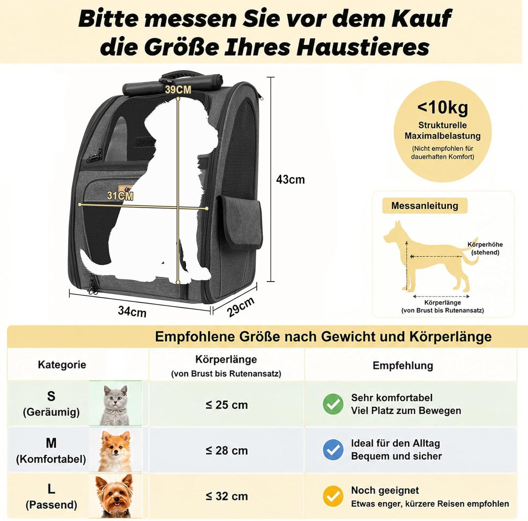 Aystkniet Katzenrucksack &amp; Hunderucksack bis 6kg, Grosse Haustier Transporttasche mit 270° Belüftung