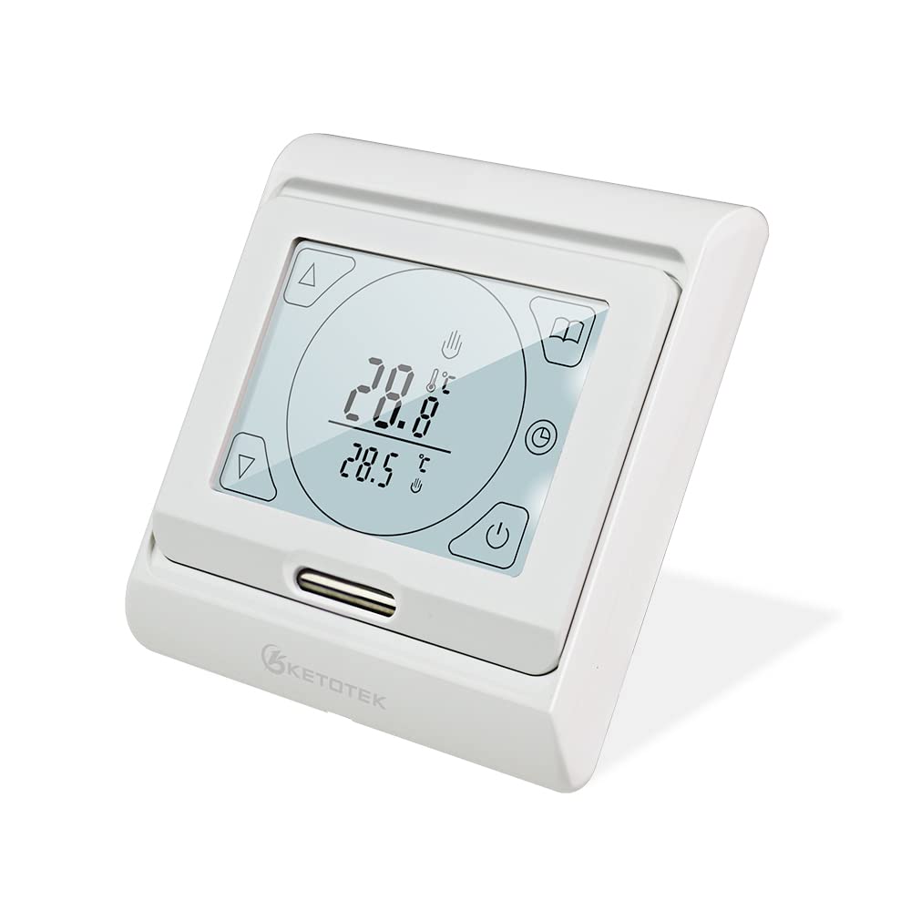 KETOTEK Programmierbare Digitales Thermostat für Wasser Fussbodenheizung 3A 230V, Raumthermostat Fus