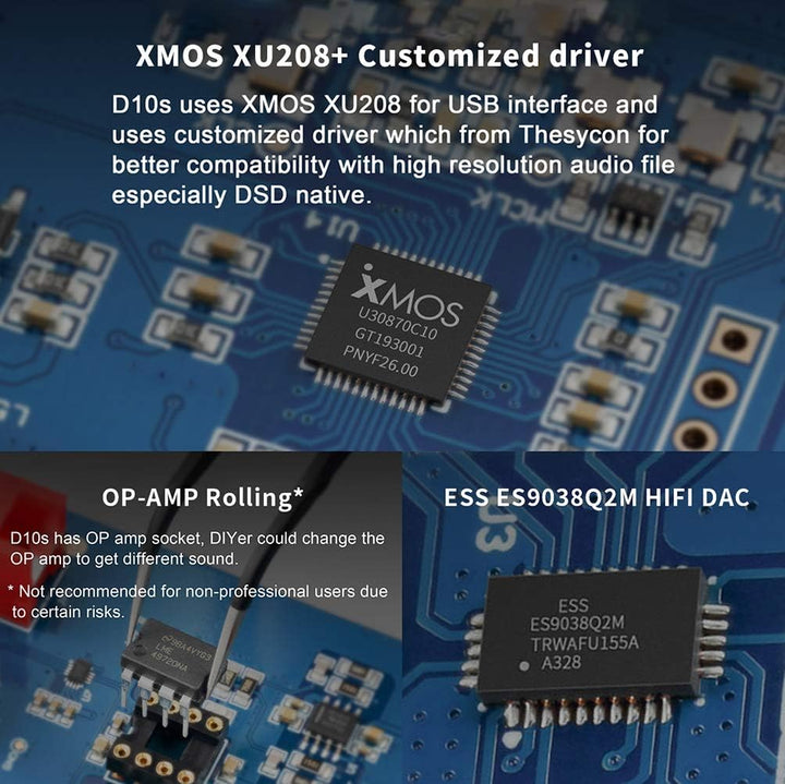 TOPPING D10s HiFi DAC USB Decoder HiFi XMOS XU208 ES9038Q2M DAC Optisch Koaxial DSD256 384kHz Audio