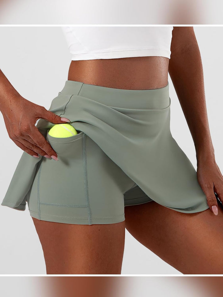 Tennisrock Damen mit Innenhose und Taschen – Hohe Taille Skort Damen Plissierter Sportrock Minirock