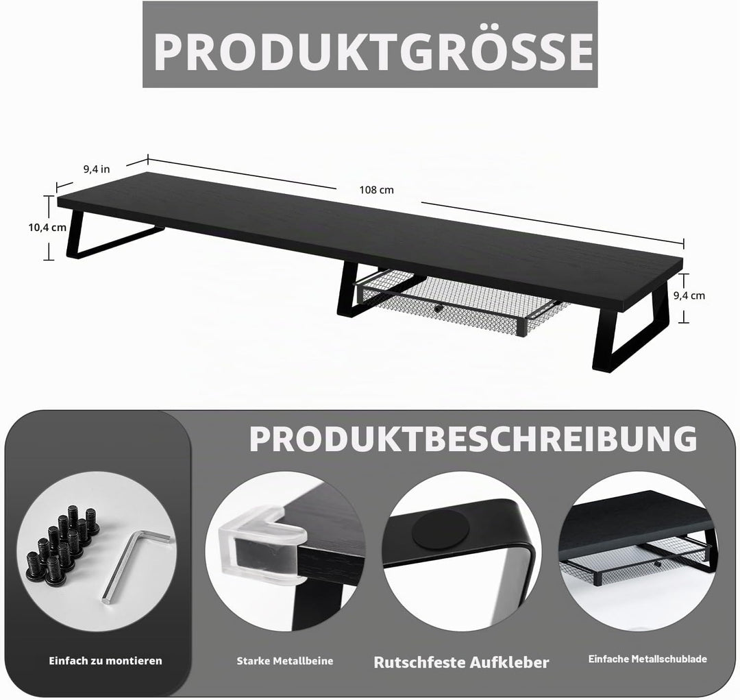 Aothia Grosser Monitorständer mit Schublade,Wooden Dual Monitor Stand Riser,Bildschirmerhöhung,für L